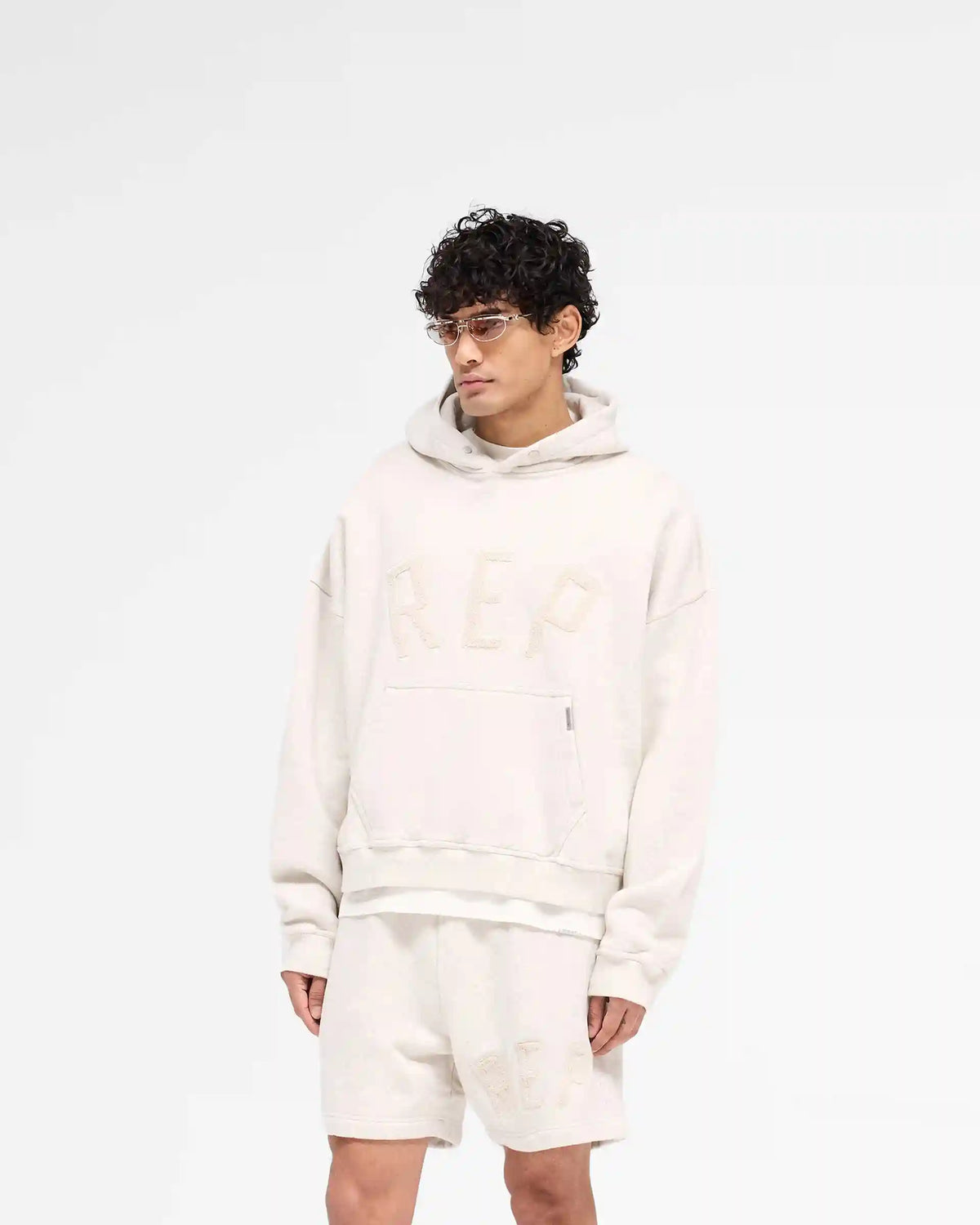 Rep Applique Hoodie - Cream Marl