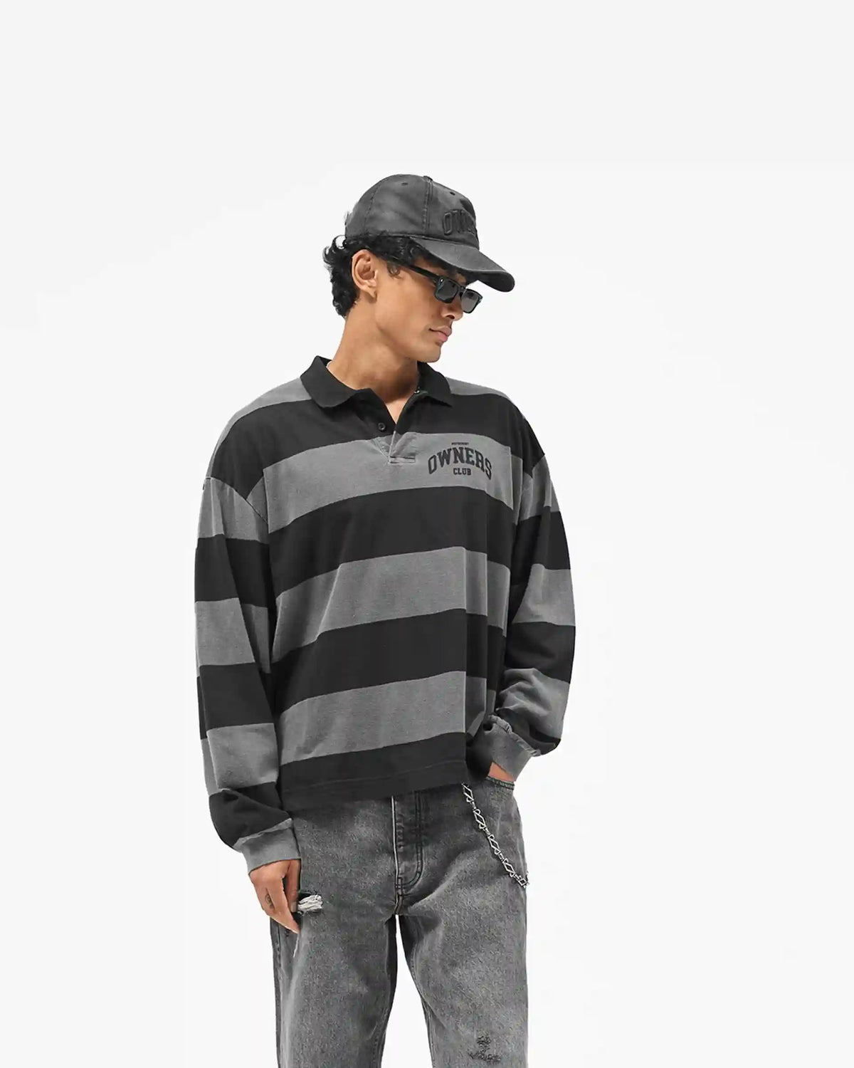 Represent Owners Club Rugby Stripe Top - Weathered Black