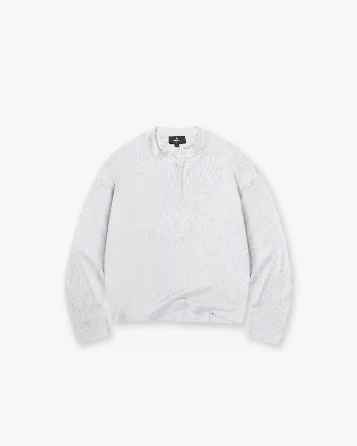 Initial Henley Waffle Long Sleeve T-Shirt - Ice Grey Marl