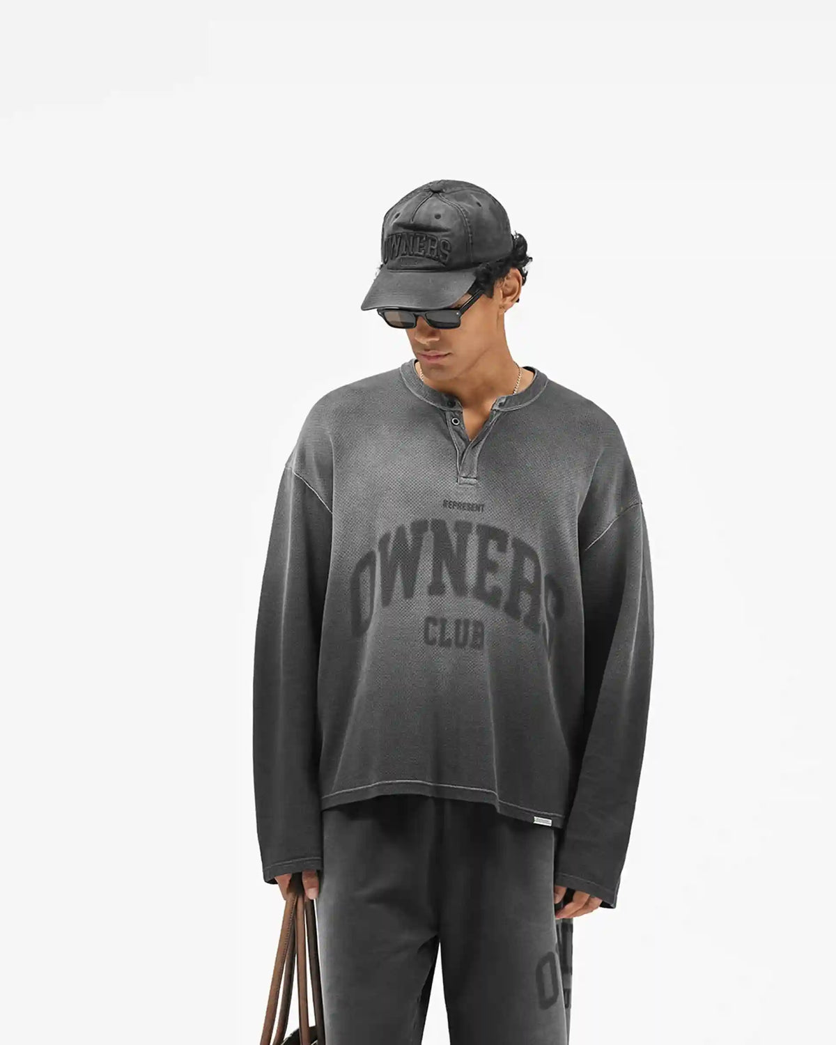 Represent Owners Club Long Sleeve Henley - Weathered Black