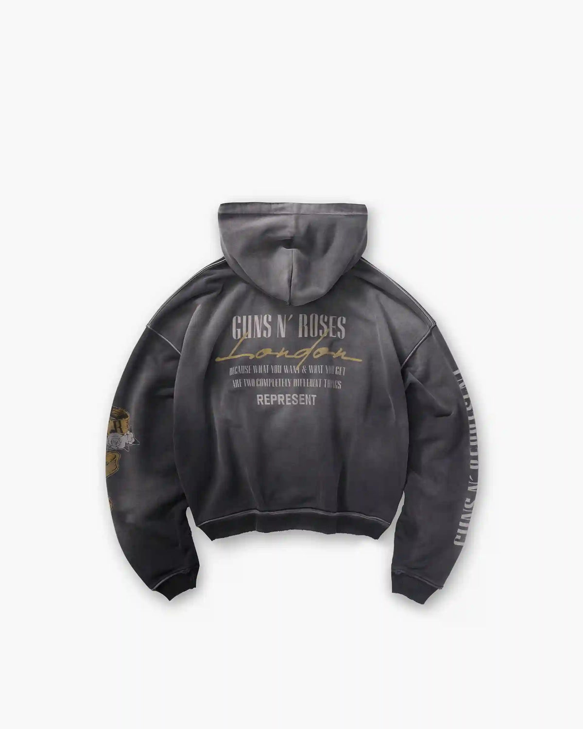 Represent X Guns N' Roses Cross Zip Through Hoodie - Stained Black