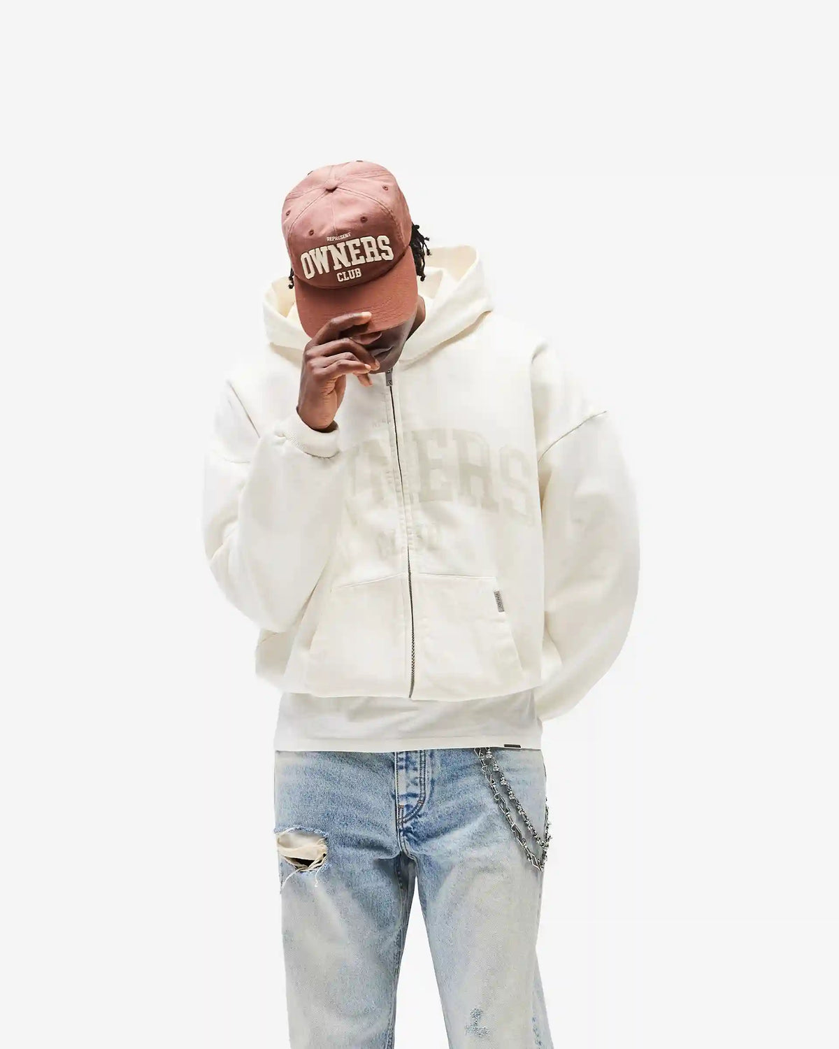 Represent Owners Club Zip Through Hoodie - Chalk
