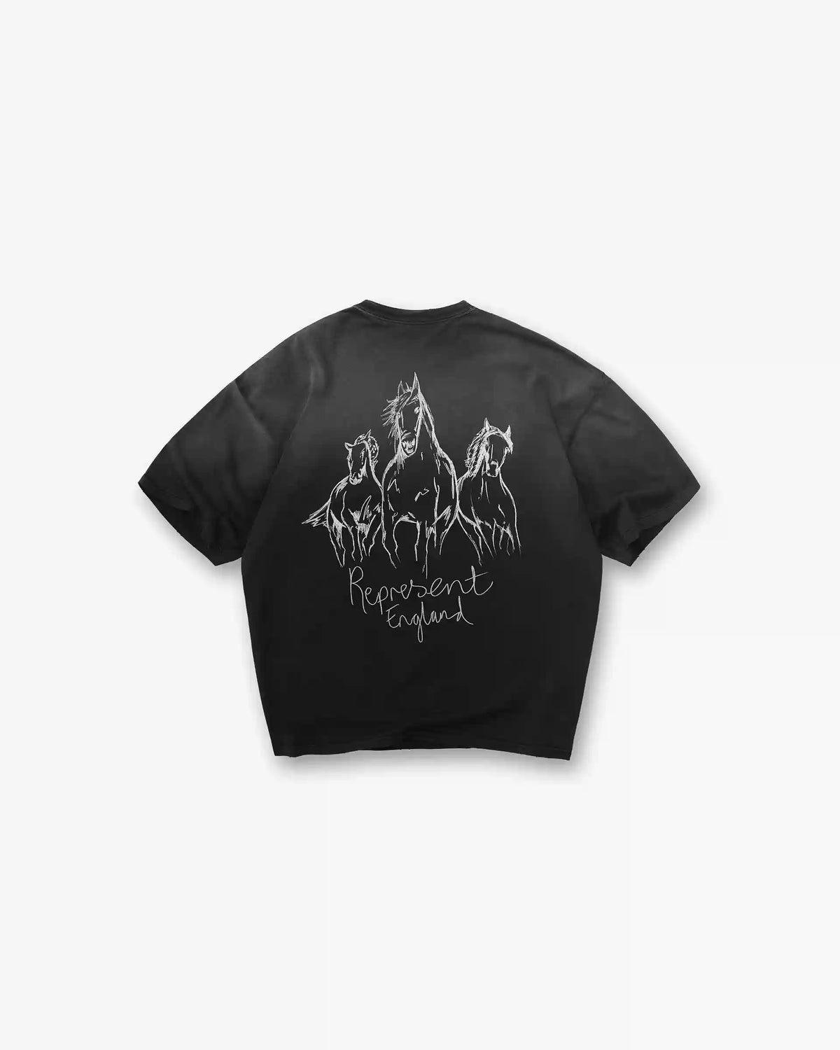Hand Drawn Horses T-Shirt - Aged Black