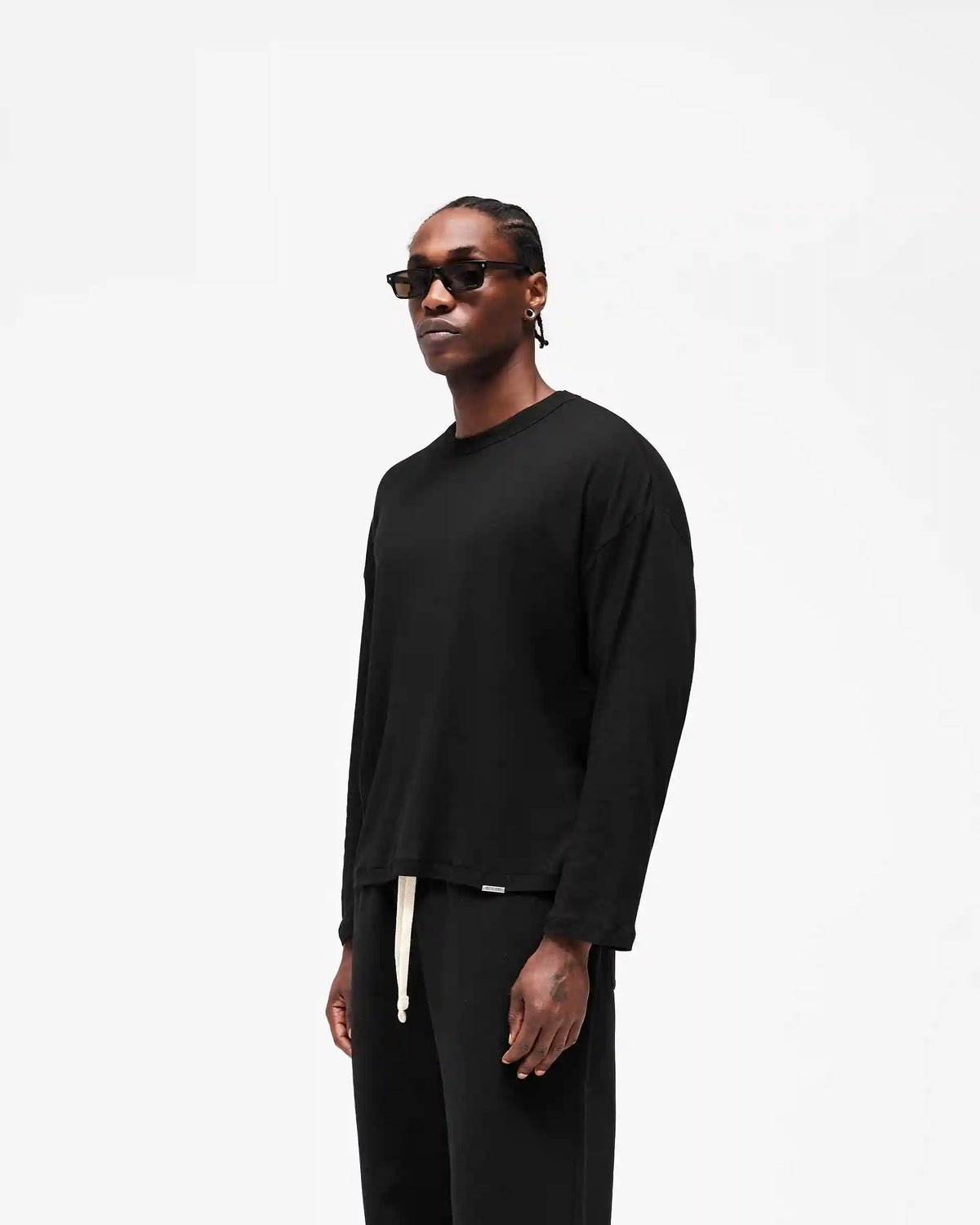 Initial Sheer Rib Long Sleeve T-Shirt - Jet Black