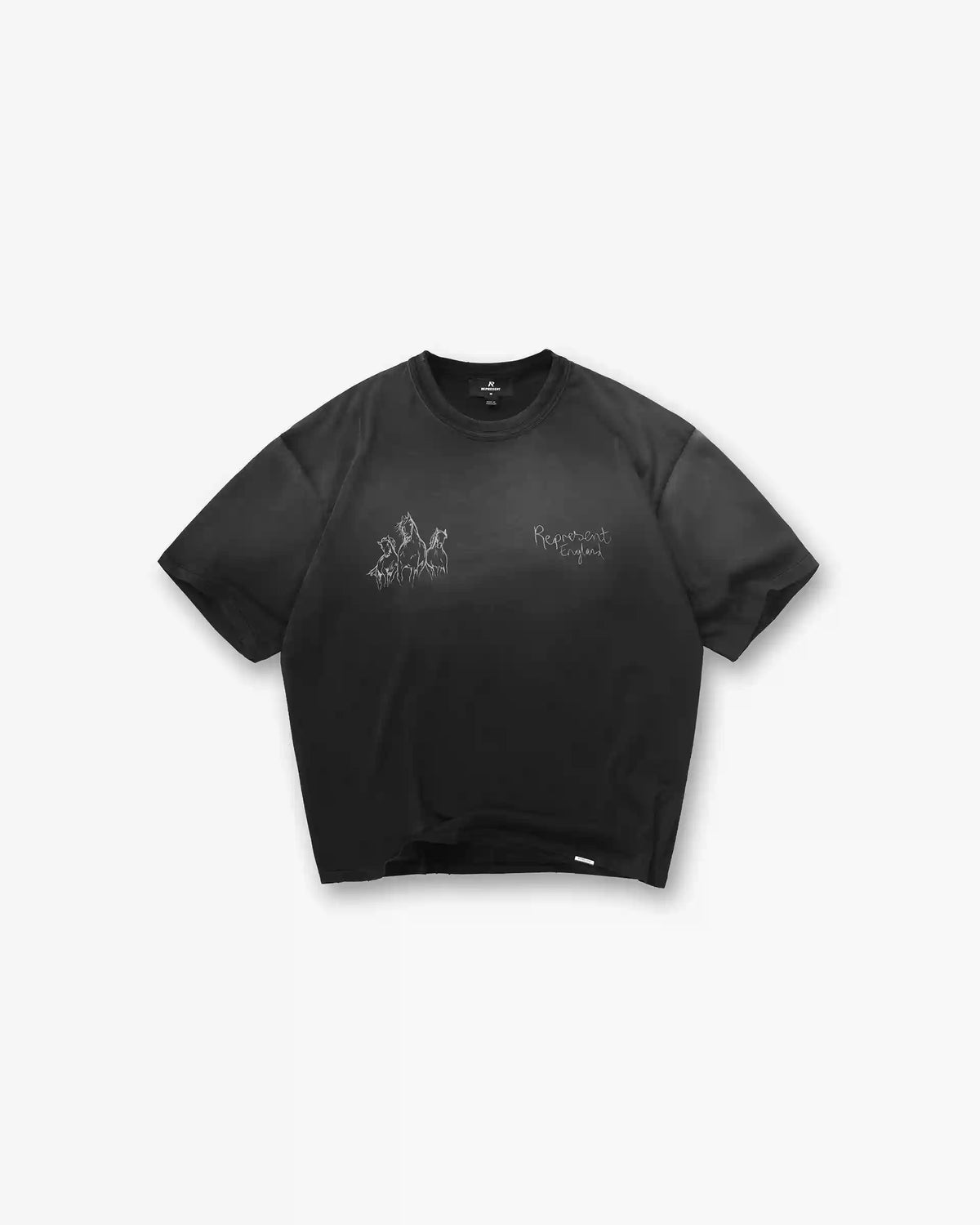 Hand Drawn Horses T-Shirt - Aged Black
